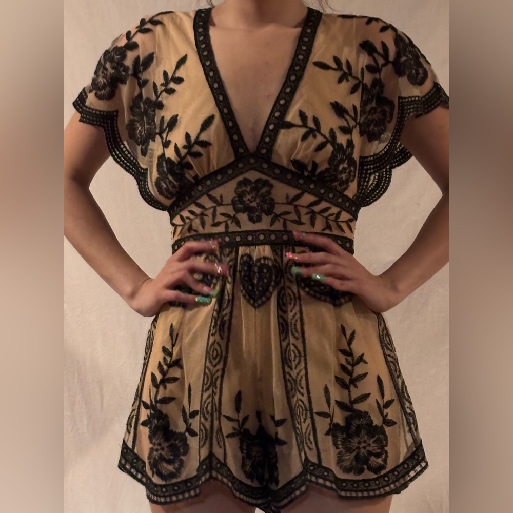 Dainty Hooligan Black and Gold Flutter Sleeve Mini Sundress